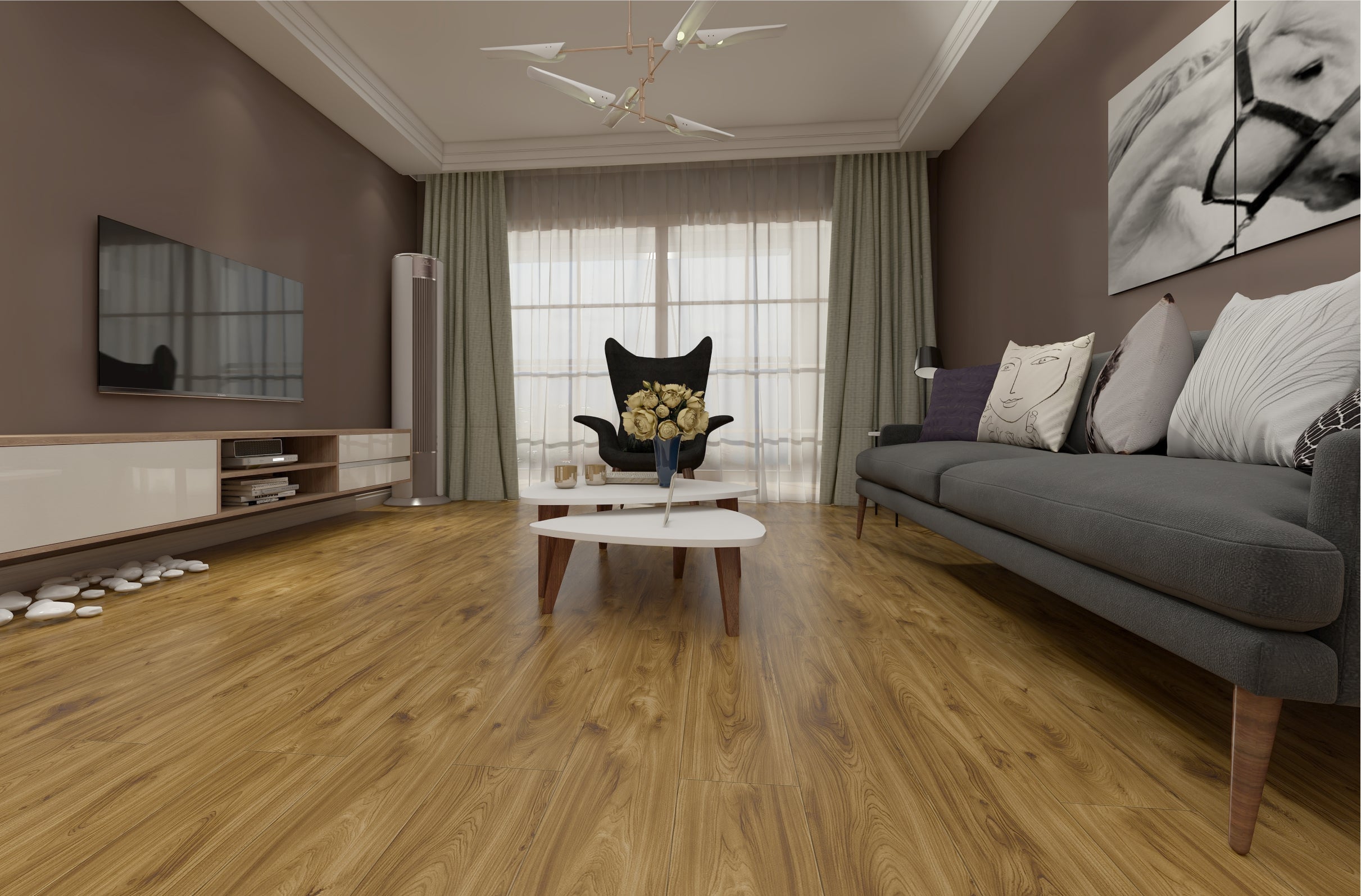 AURELIO TEAK - Wooden Look SPC Flooring - 48 x 7 inch (1220 x 181 mm) - 5 mm | 10 Years Warranty | Unilin Click N Lock Technology